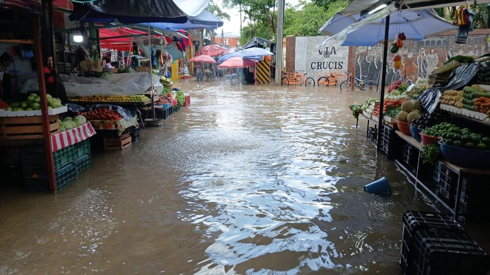 Lluvias Colapsan Drenaje en el Centro de Álamo Temapache, Veracruz
