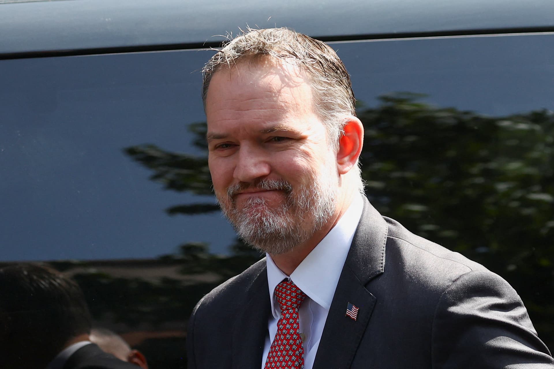 Jamieson Greer a su llegada a Palacio Nacional hoy, 23 de julio 2026.