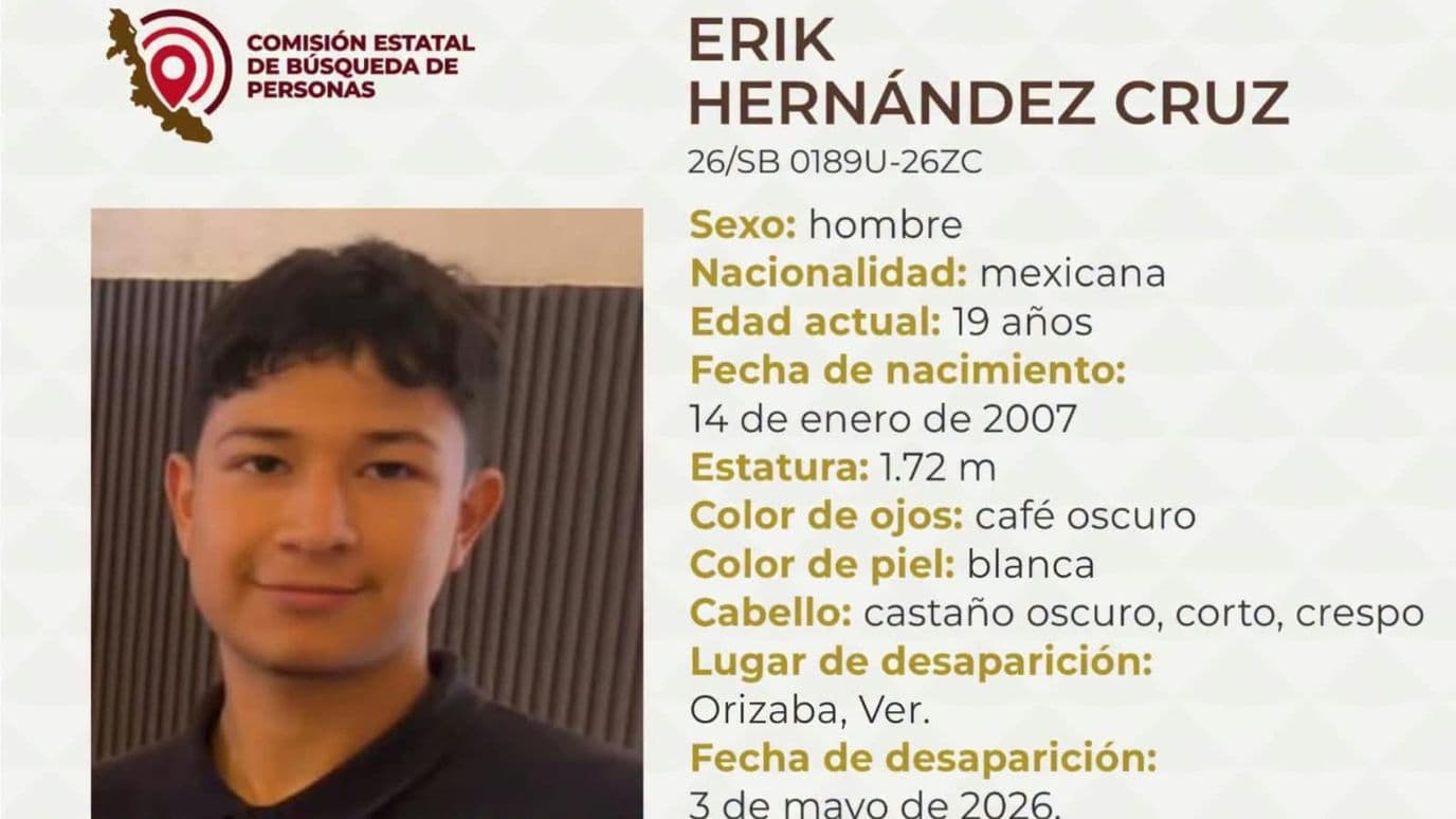 Identifican a Erik Hernández, joven desaparecido desde el mes de mayo en Orizaba