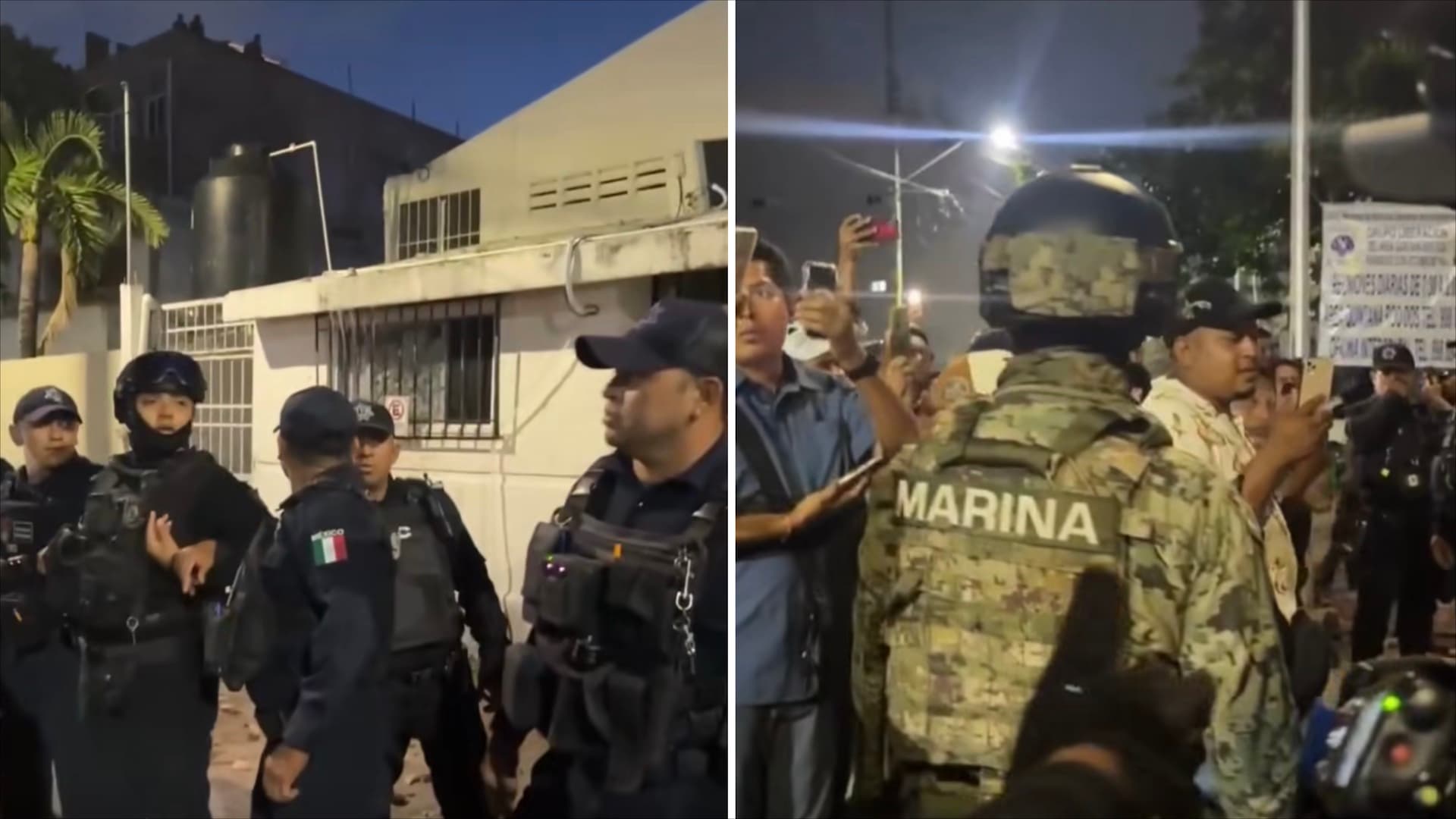 Elementos de Marina, Ejército y policías municipales afuera de casa de cubano