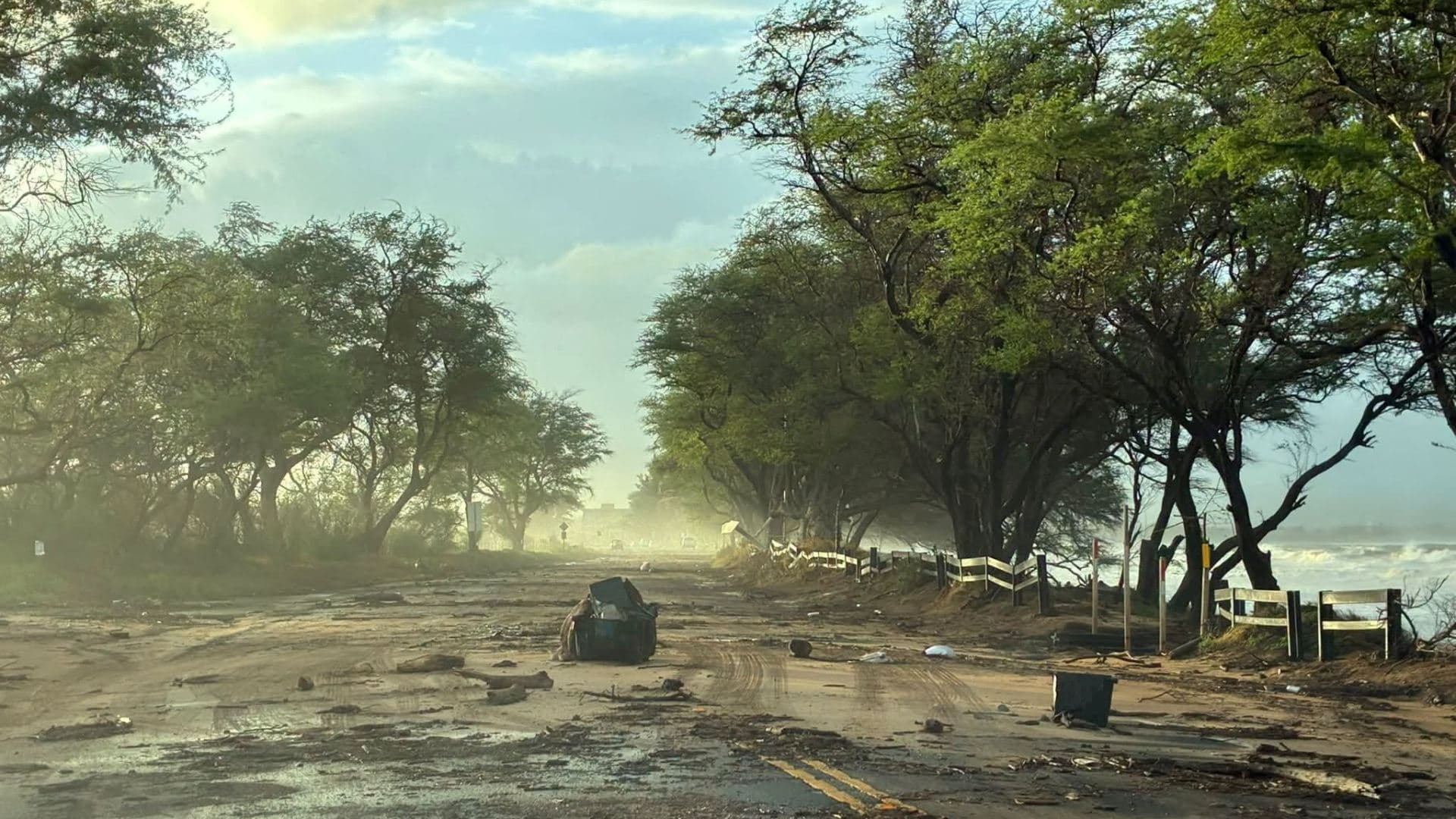 Escombros sobre una carretera tras el paso del huracán Lowell en Maui el 8 de septiembre de 2026. Foto: Departamento de Transporte de Hawái vía Reuters
