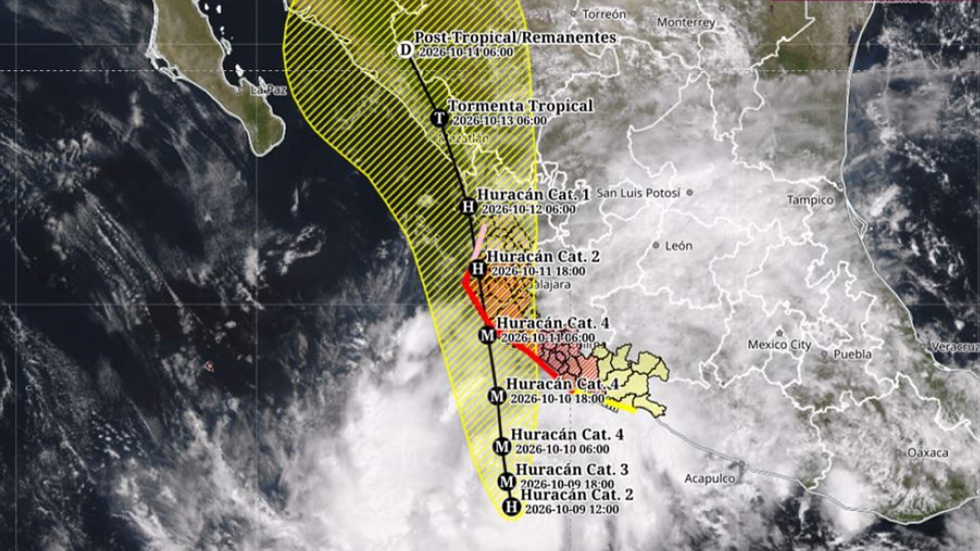 Mapa de la ubicación de Simon este 9 de octubre 2026. Imagen de satélite SMN
