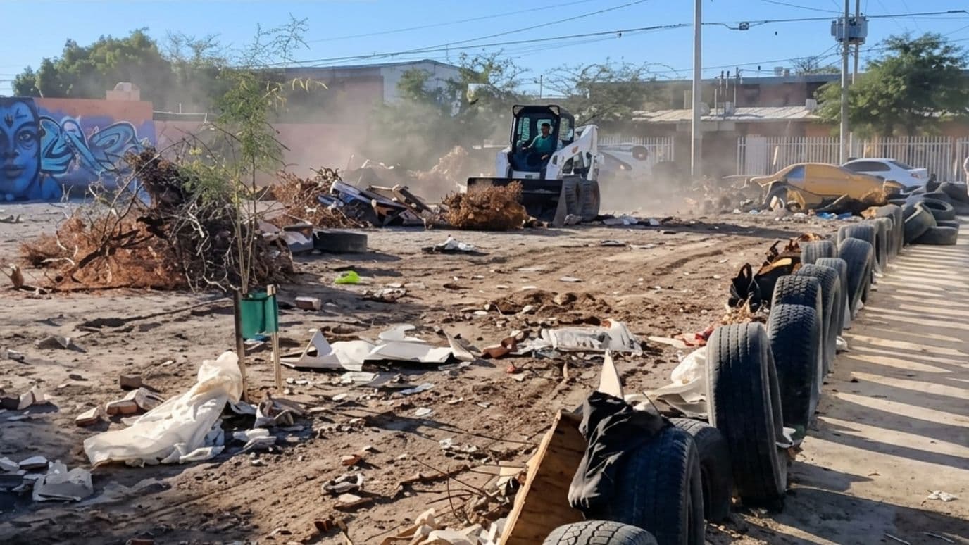 Limpian Basurero Clandestino Junto a Primaria Reforma Educativa en Mexicali