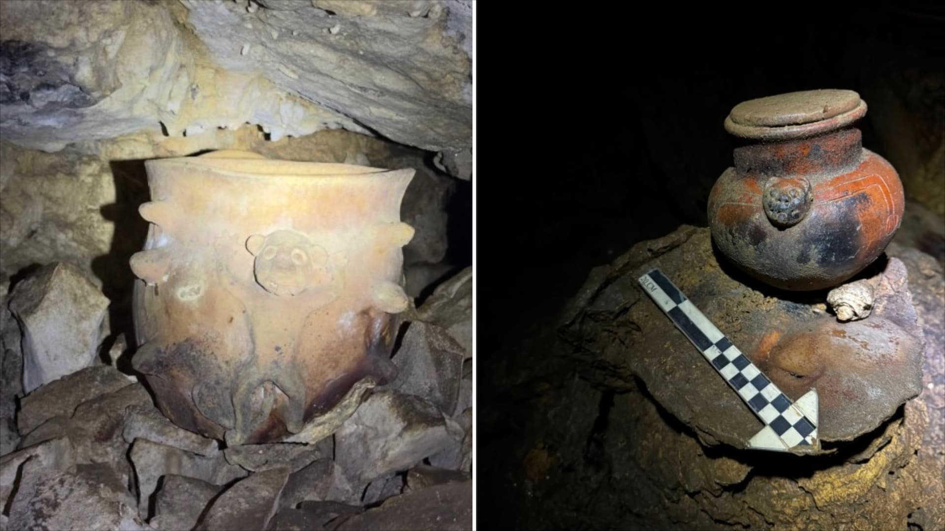 Piezas cerámicas halladas en la cueva Mundo Zoque