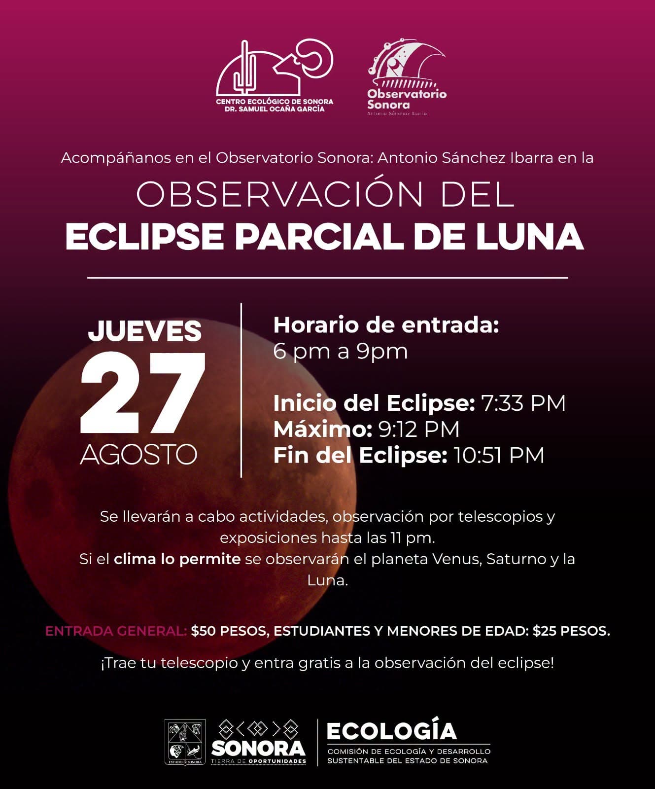 Así Se Podrá Observar el Eclipse Parcial de Luna en Hermosillo Este Jueves