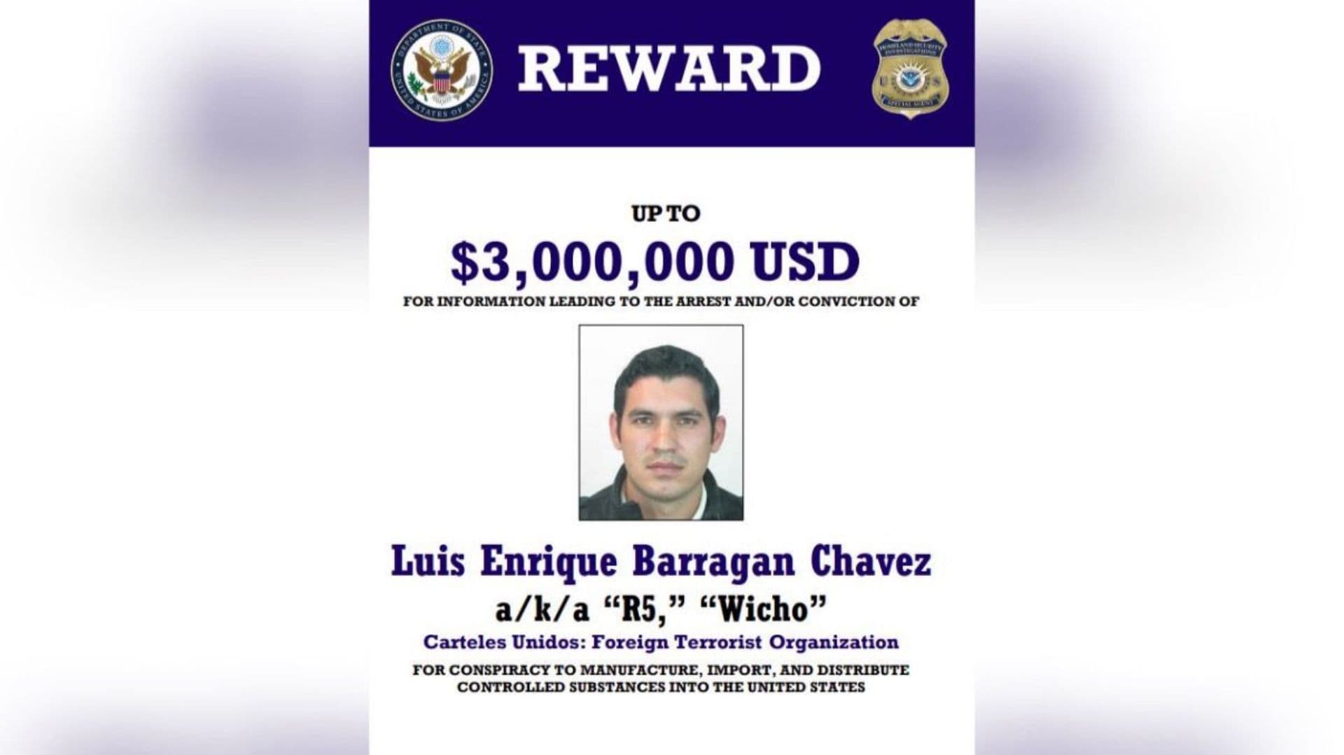 Cártel de recompensa de Estados Unidos por detención del R5