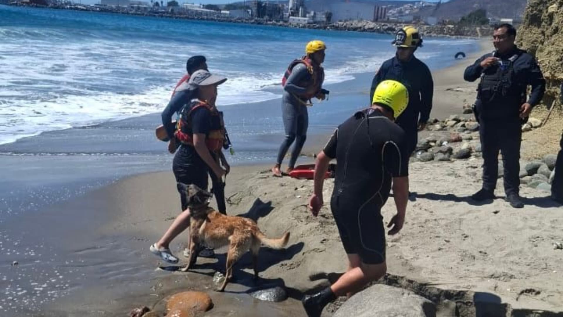 Rescatan a Mujer y su Perro Atrapados en Playa Stacks de Ensenada, Baja California