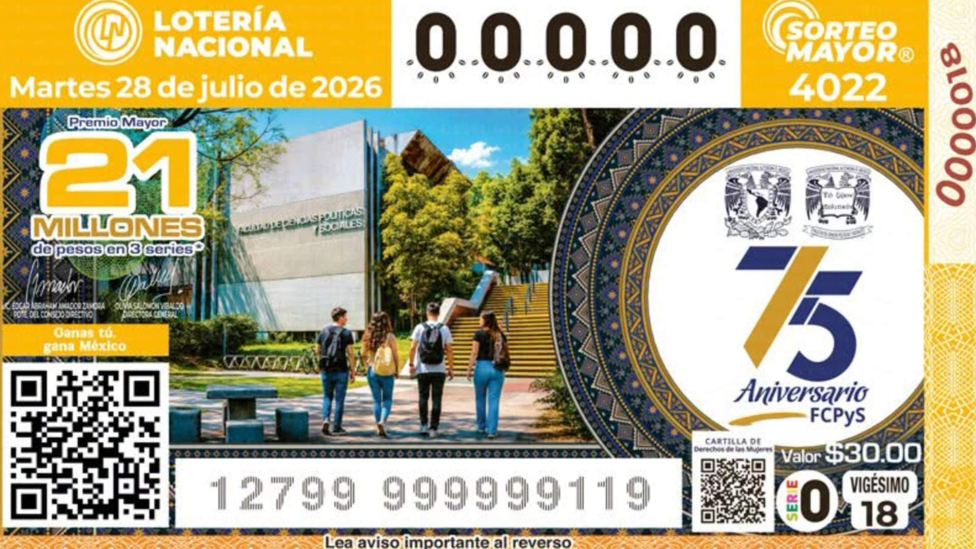 Billete Sorteo Mayor Lotería Nacional.