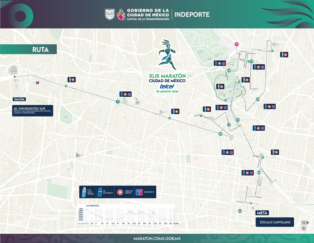 Ruta del XLIII Maratón de la Ciudad de México.