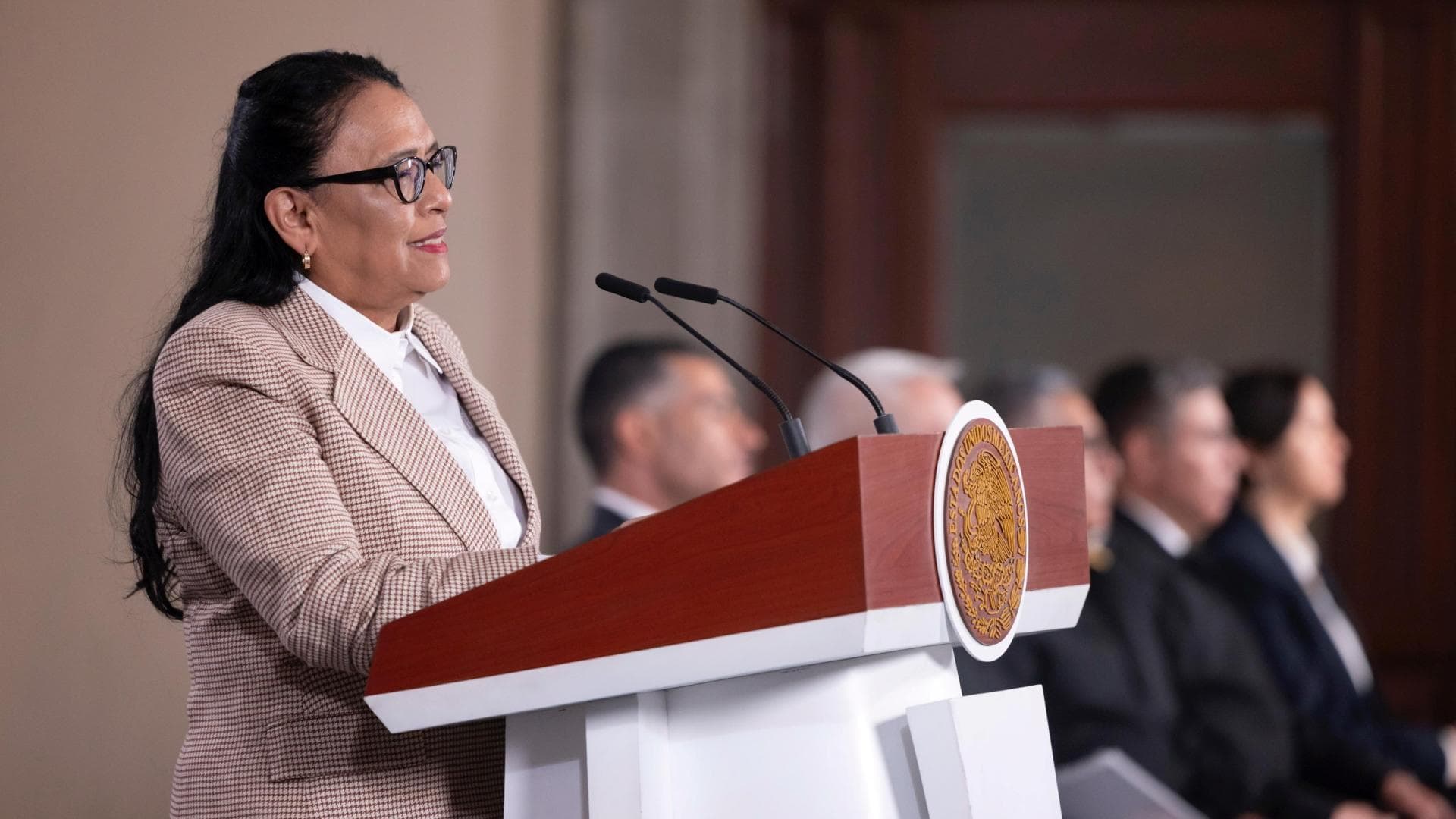 Rosa Icela Rodríguez en conferencia de prensa mañanera de la presidenta Claudia Sheinbaum