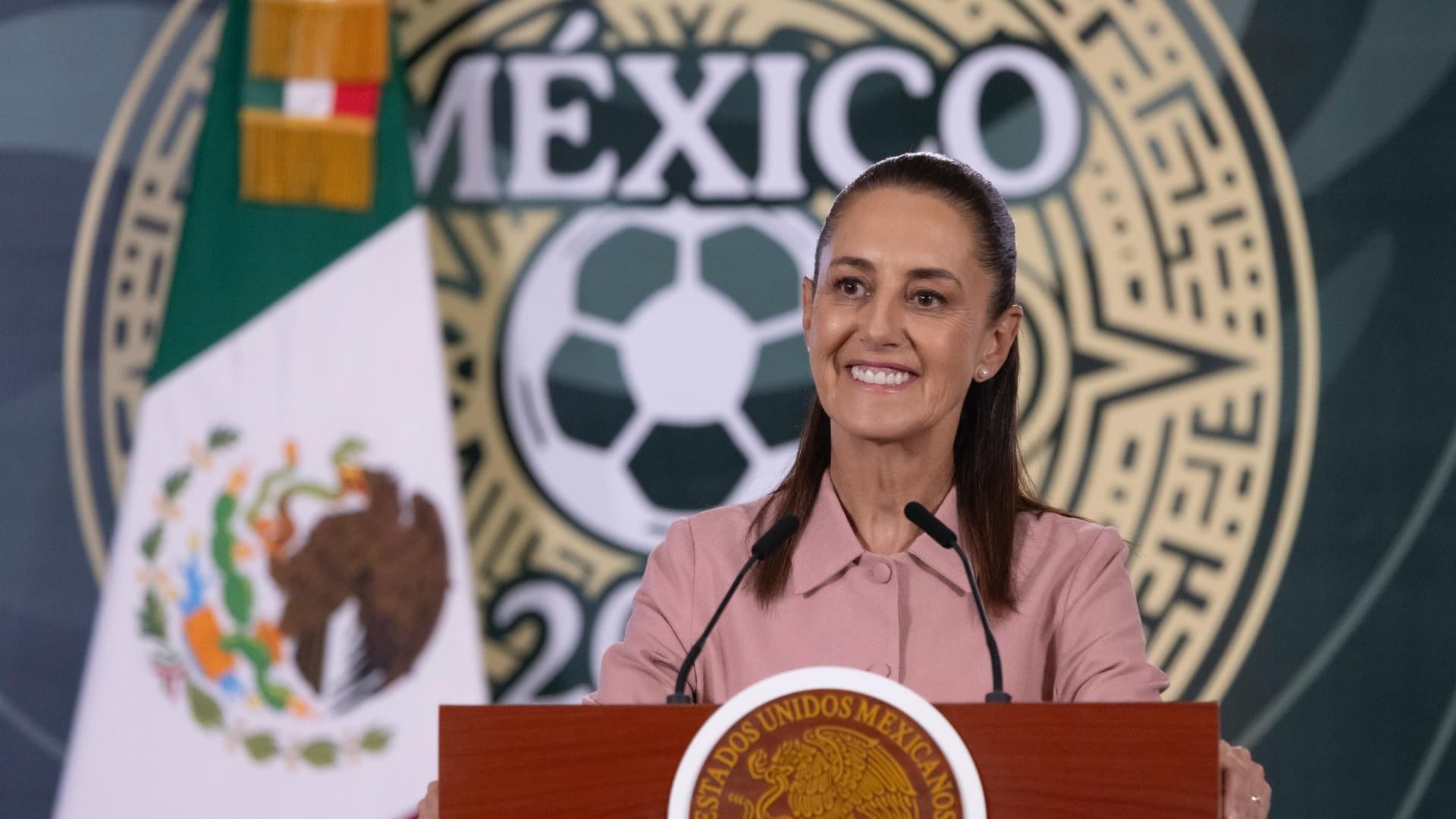 La presidenta Claudia Sheinbaum durante la mañanera de hoy, 11 de junio de 2026