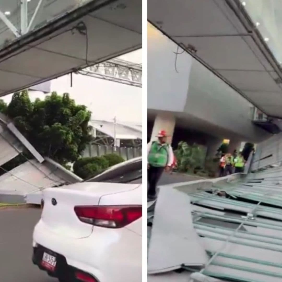 Así se ve la caída de techumbre de puente peatonal de terminal 1 del AICM