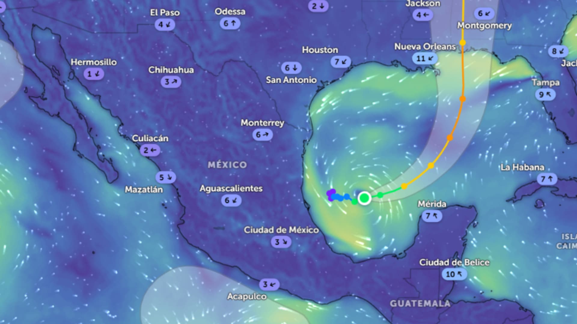 Vista de la tormenta tropical Isaías en el Golfo de México