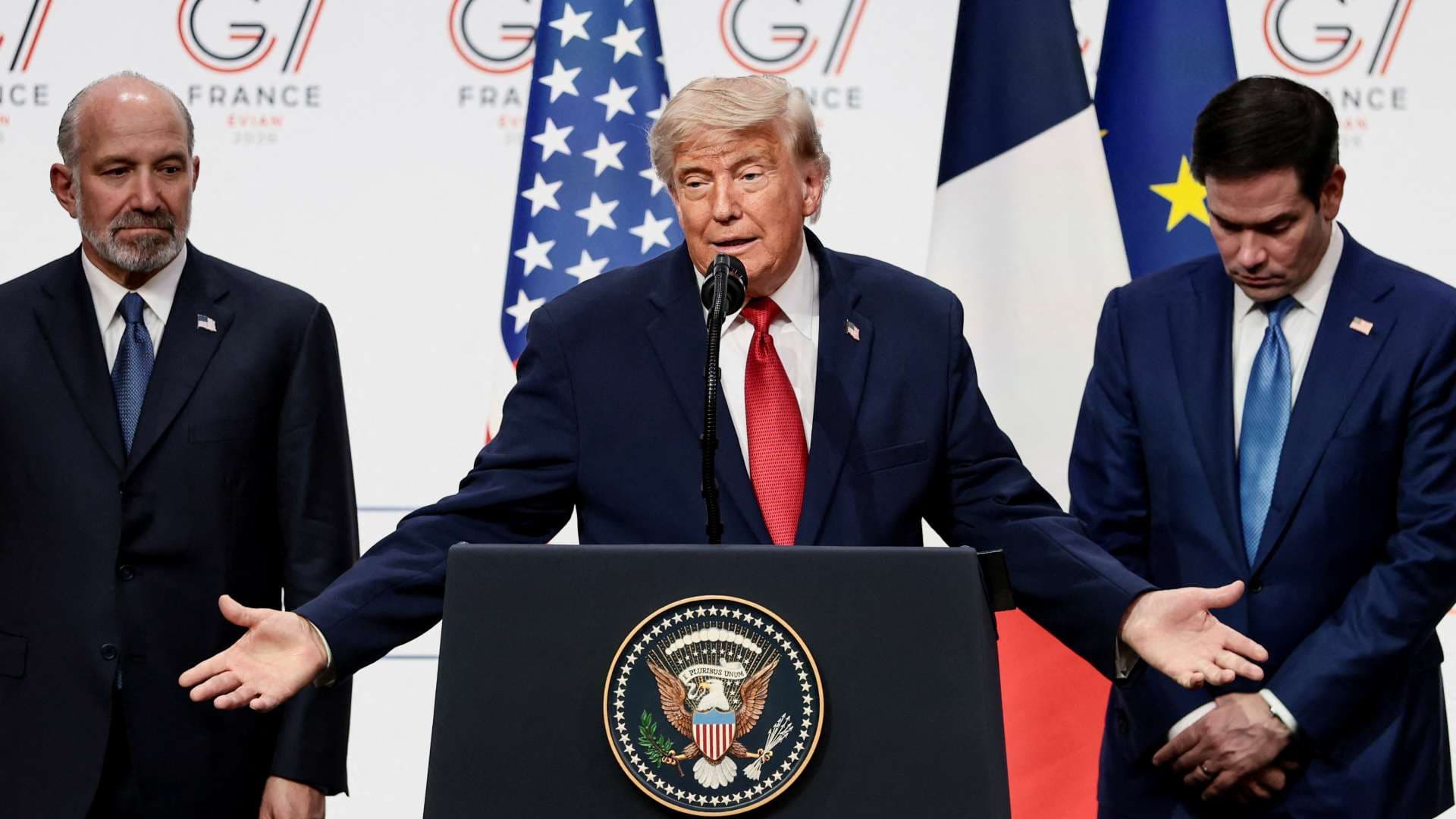 Donald Trump ofrece rueda de prensa en la Cumbre del G7 en Evian-les-Bains, Francia, el 17 de junio de 2026. Foto: Reuters