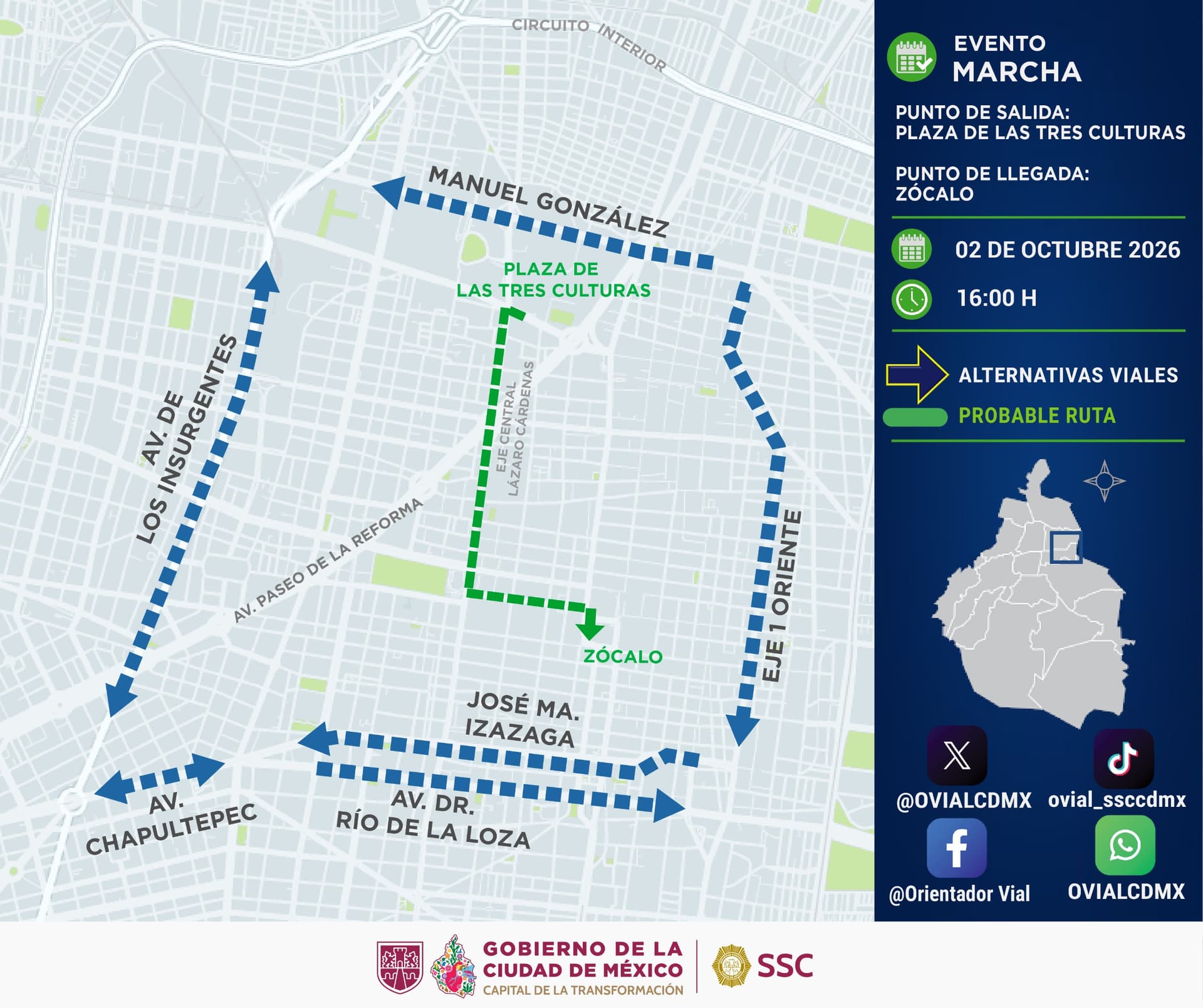 Mapa de la ruta de la marcha del 2 de octubre de 2026