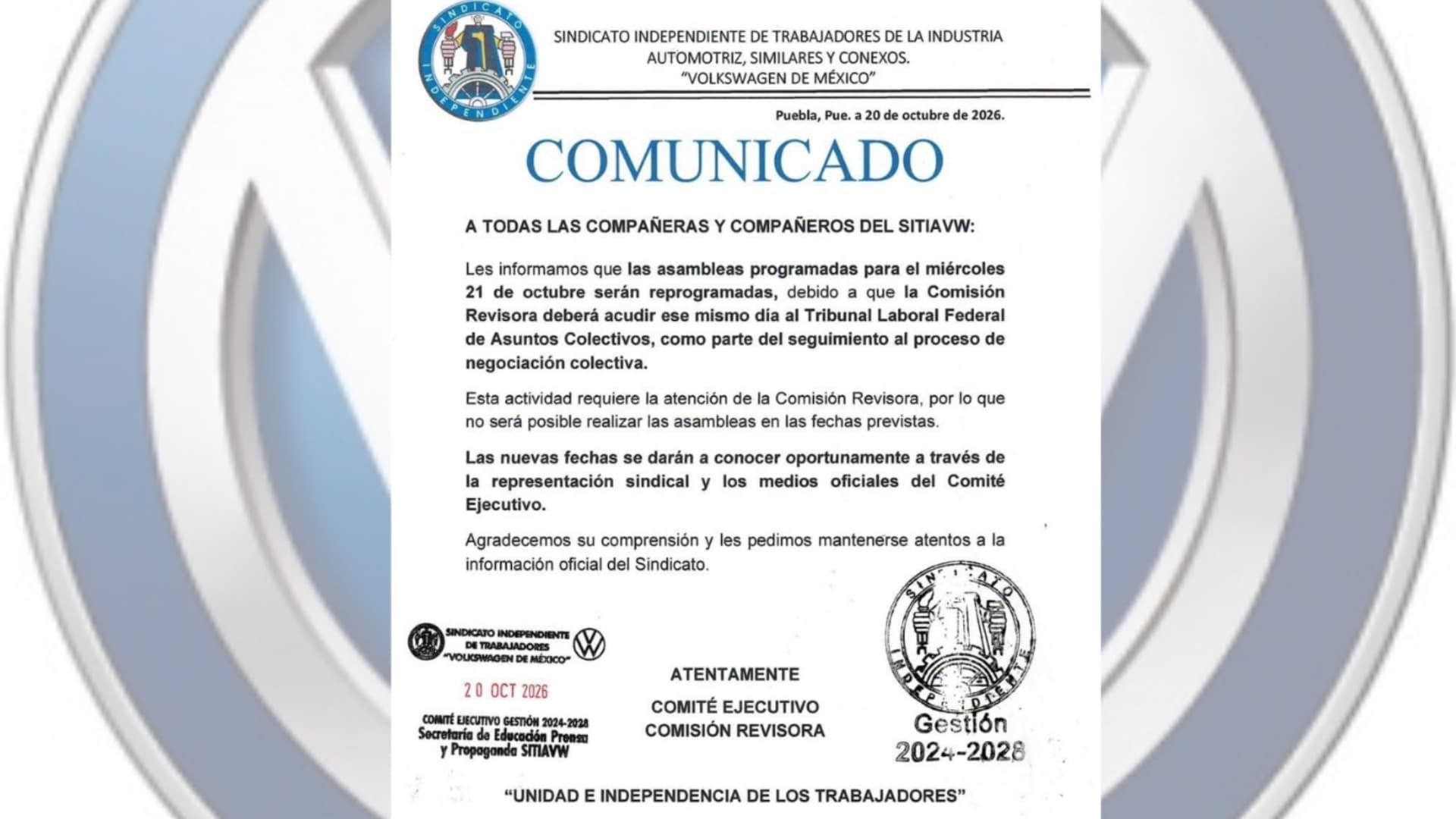 Aplazan asambleas a un día de la huelga programada contra la planta automotriz.