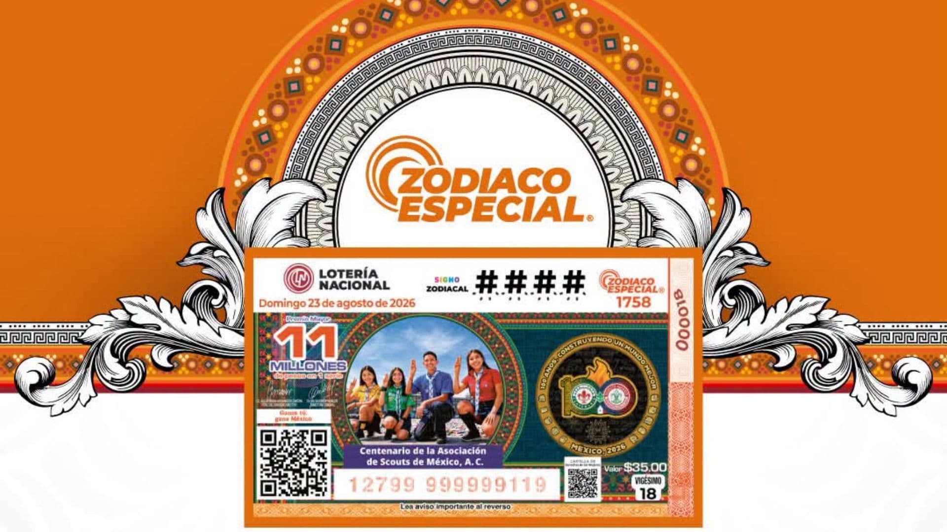 Boleto del Sorteo Zodiaco Especial 1758 de la Lotería Nacional