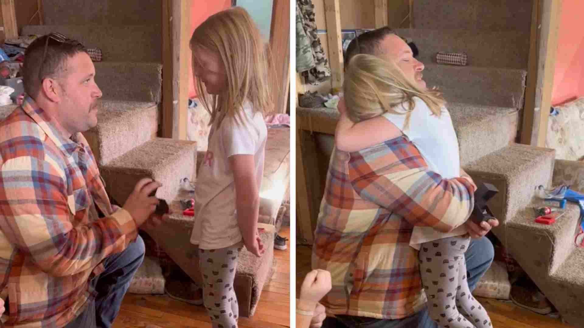 Una niña abraza a su padrastro tras enterarse que se casará con su mamá