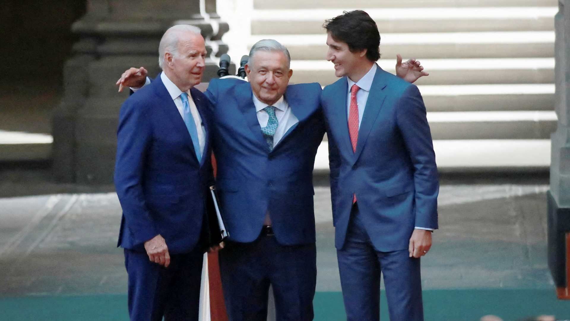 Joe Biden, Andrés Manuel López Obrador y Justin Trudeau durante la Cumbre de Líderes