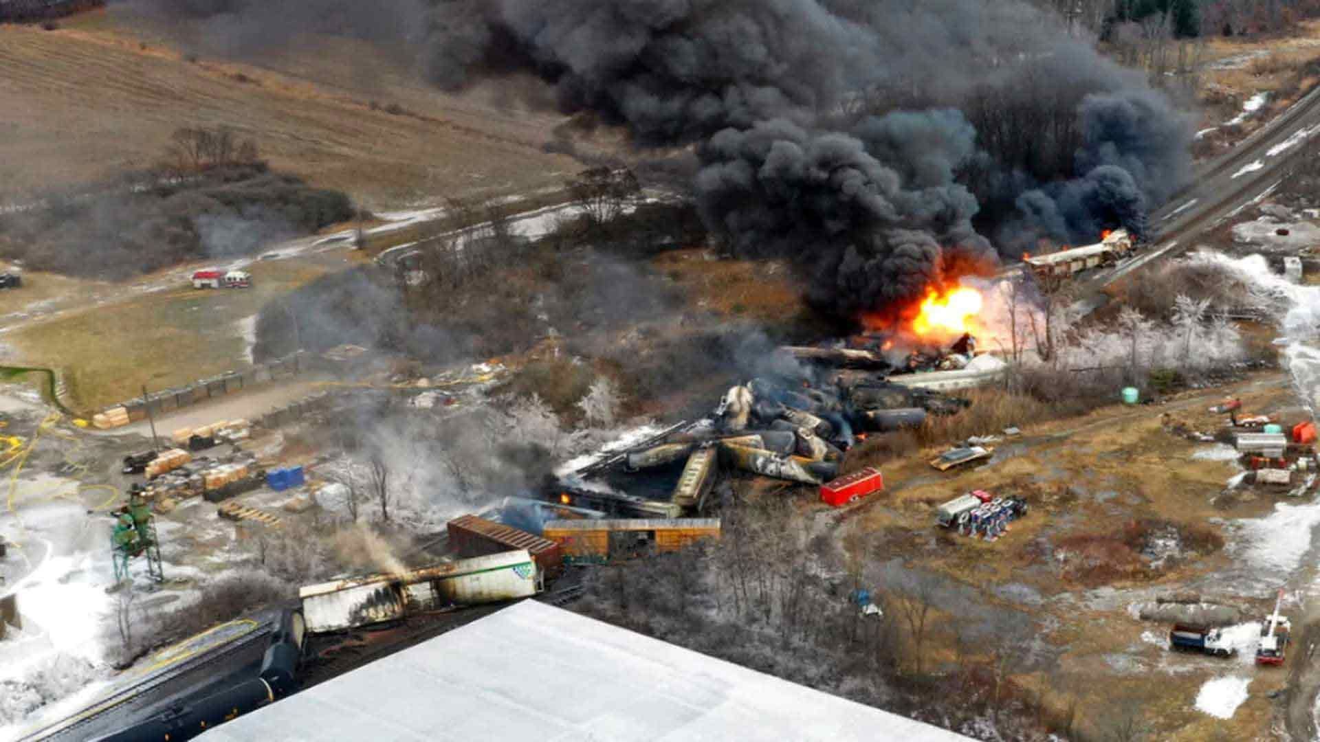 Área de la explosión del tren en East Palestine, Ohio, Estados Unidos