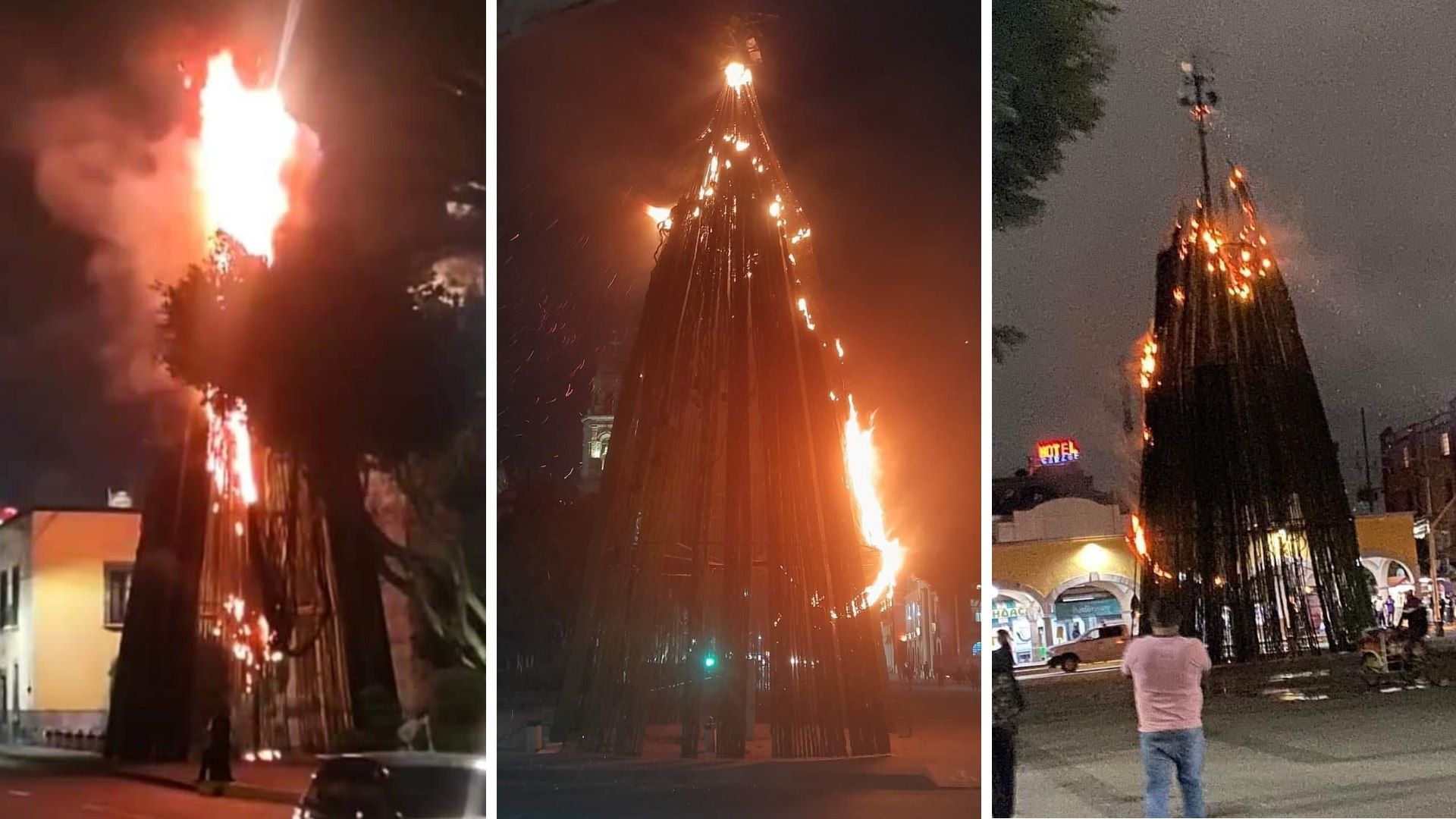 Incendio Consume Árbol de Navidad en Explanada de Tlalnepantla