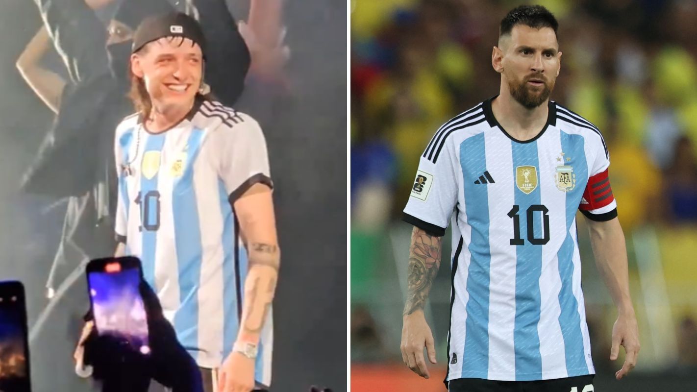 Peso Pluma lució la playera de la selección argentina y alabó a Messi en su concierto en Buenos Aires