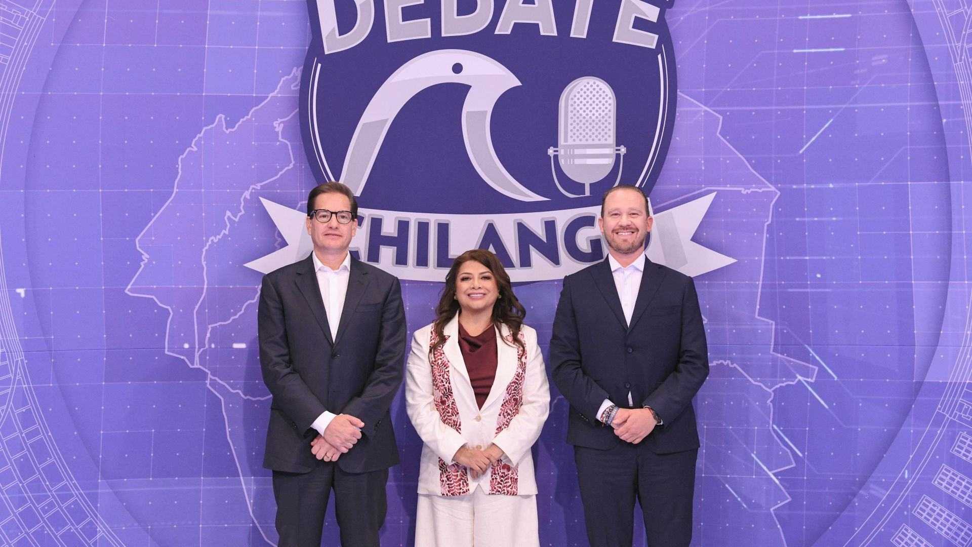 Salomón Chertorivski, Clara Brugada y Santiago Taboada durante el segundo debate el 21 de abril de 2024