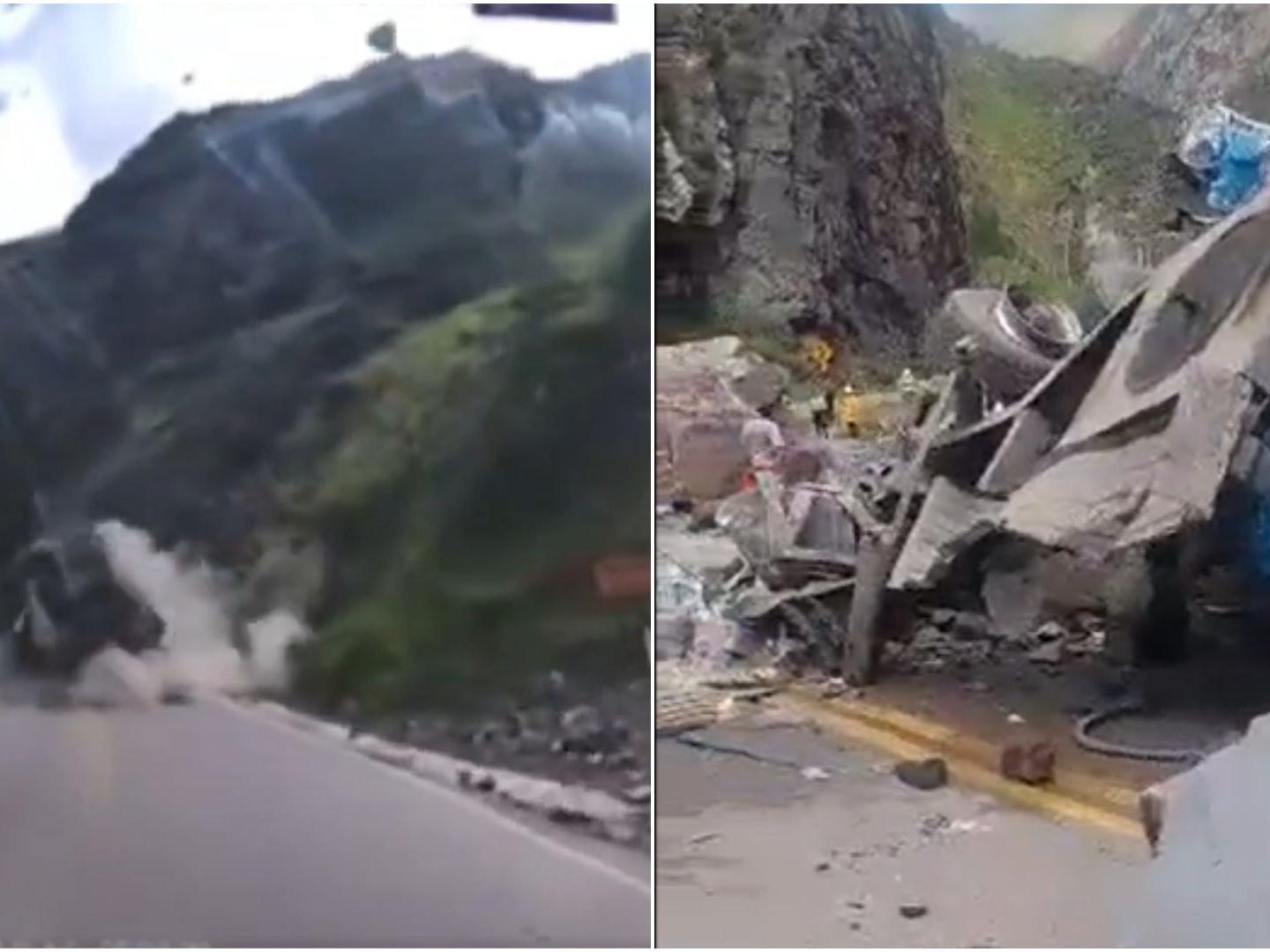 Accidente en Perú: Deslizamiento de Rocas Aplasta Vehículos en la Carretera Central | Video