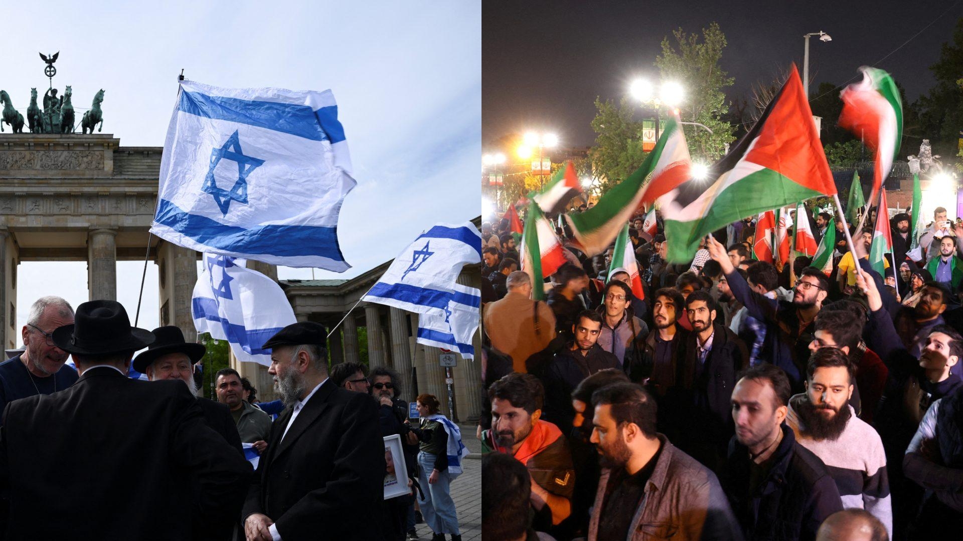 Manifestantes israelíes e iraníes luego del inicio del conflicto en Medio Oriente