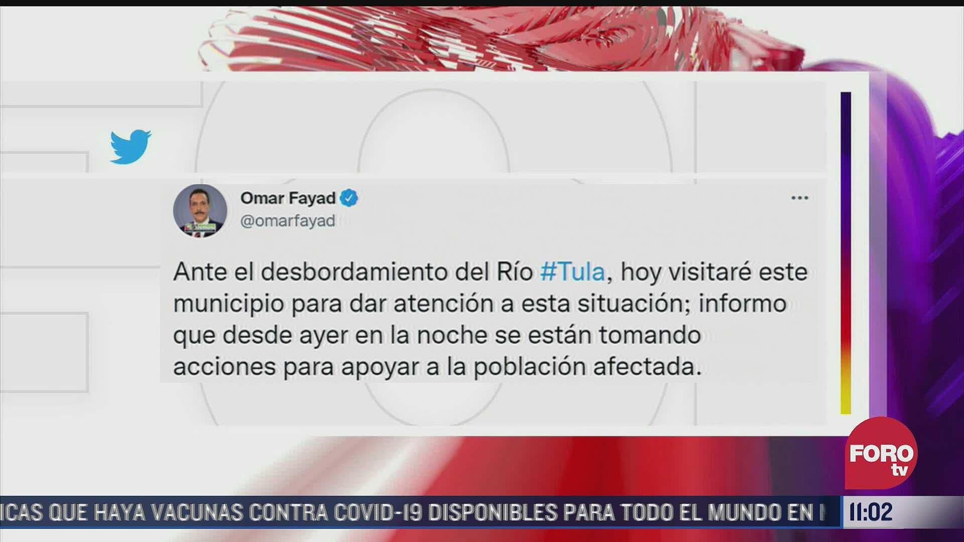 Omar Fayad visitará Tula para coordinar apoyo por inundaciones