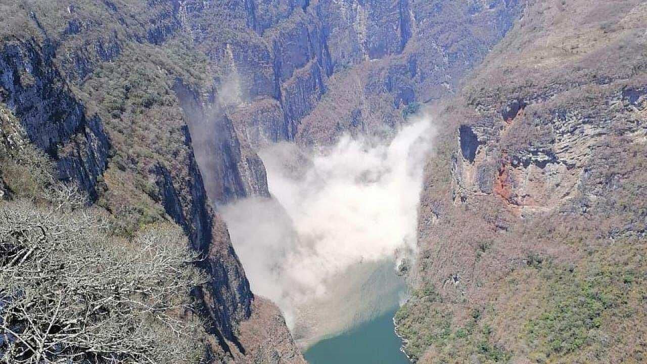Captan desprendimiento de rocas en el Cañón del Sumidero tras sismo en Chiapas
