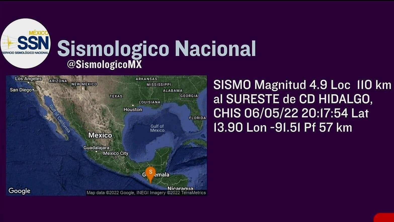 Sismo sacude la región Soconusco, Chiapas
