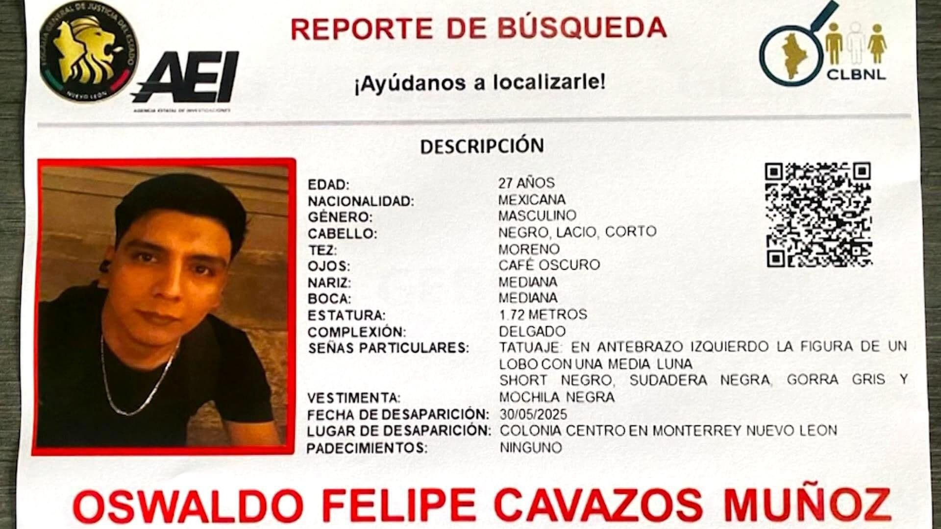 Buscán a Oswaldo Cavazos; Desapareció el Pasado 30 De Mayo Col. San Andrés, Apodaca