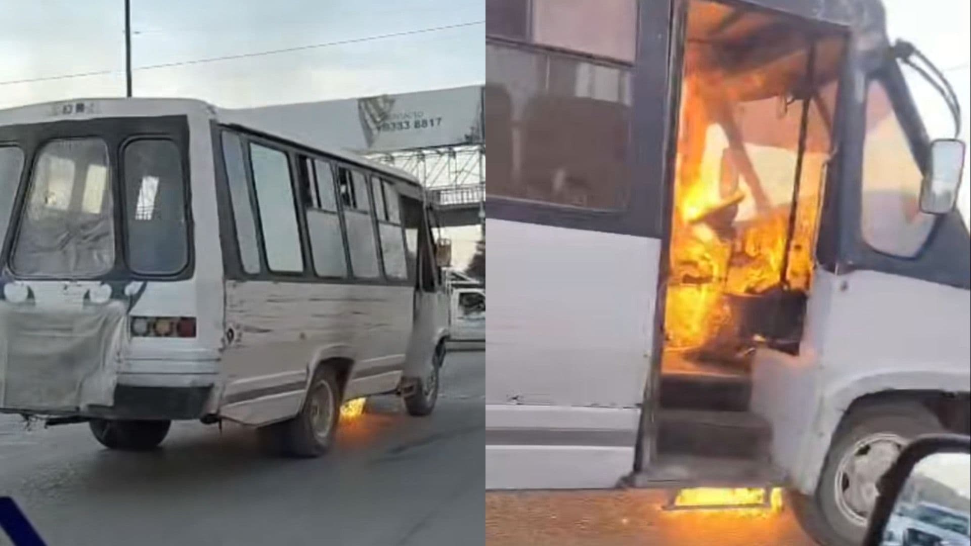Transporte Escolar se Incendia en Montemorelos, Nuevo León