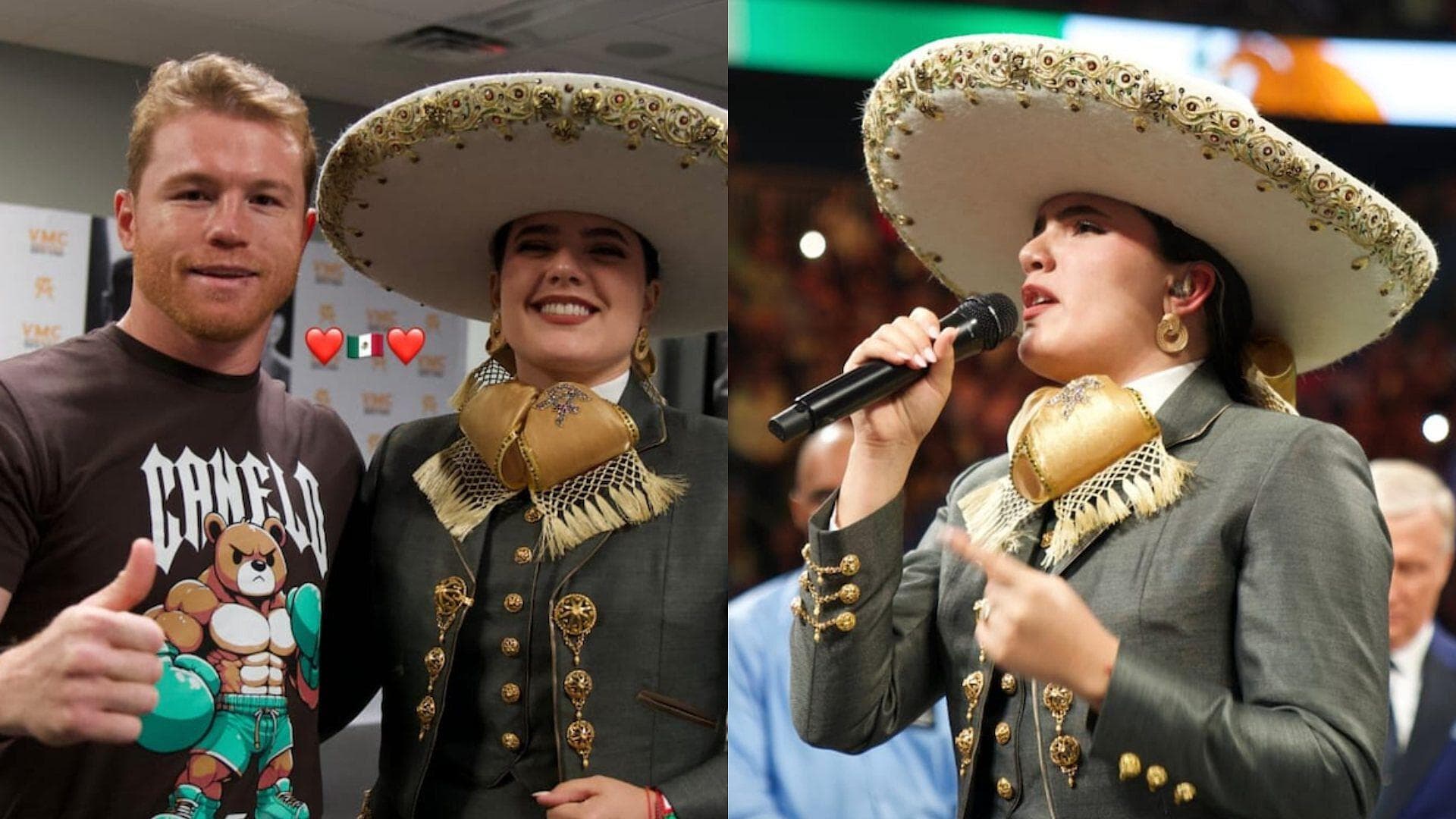 Camila Fernández Canta el Himno Nacional en Pelea del Canelo y se Equivoca