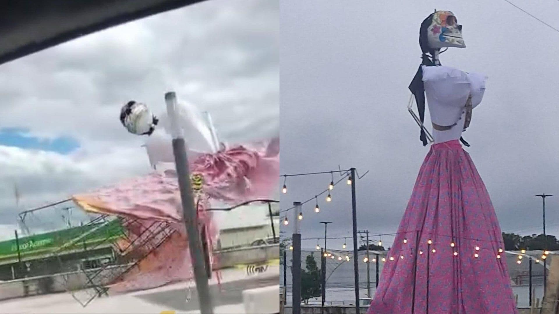 Cae Catrina Gigante por Fuertes Rachas de Viento en Emiliano Zapata