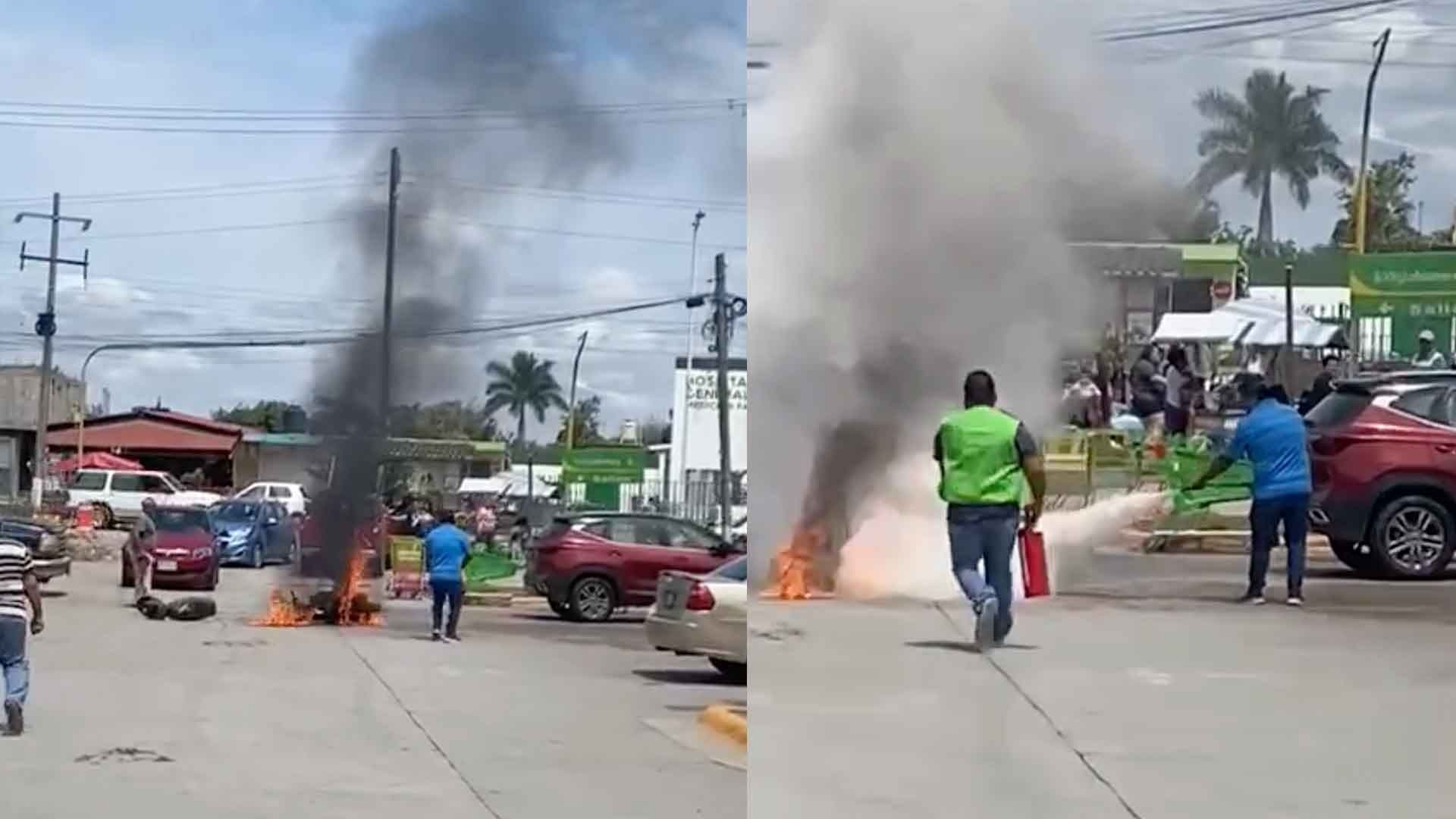 Se Incendia Motocicleta en Supermercado de Pánuco, Veracruz