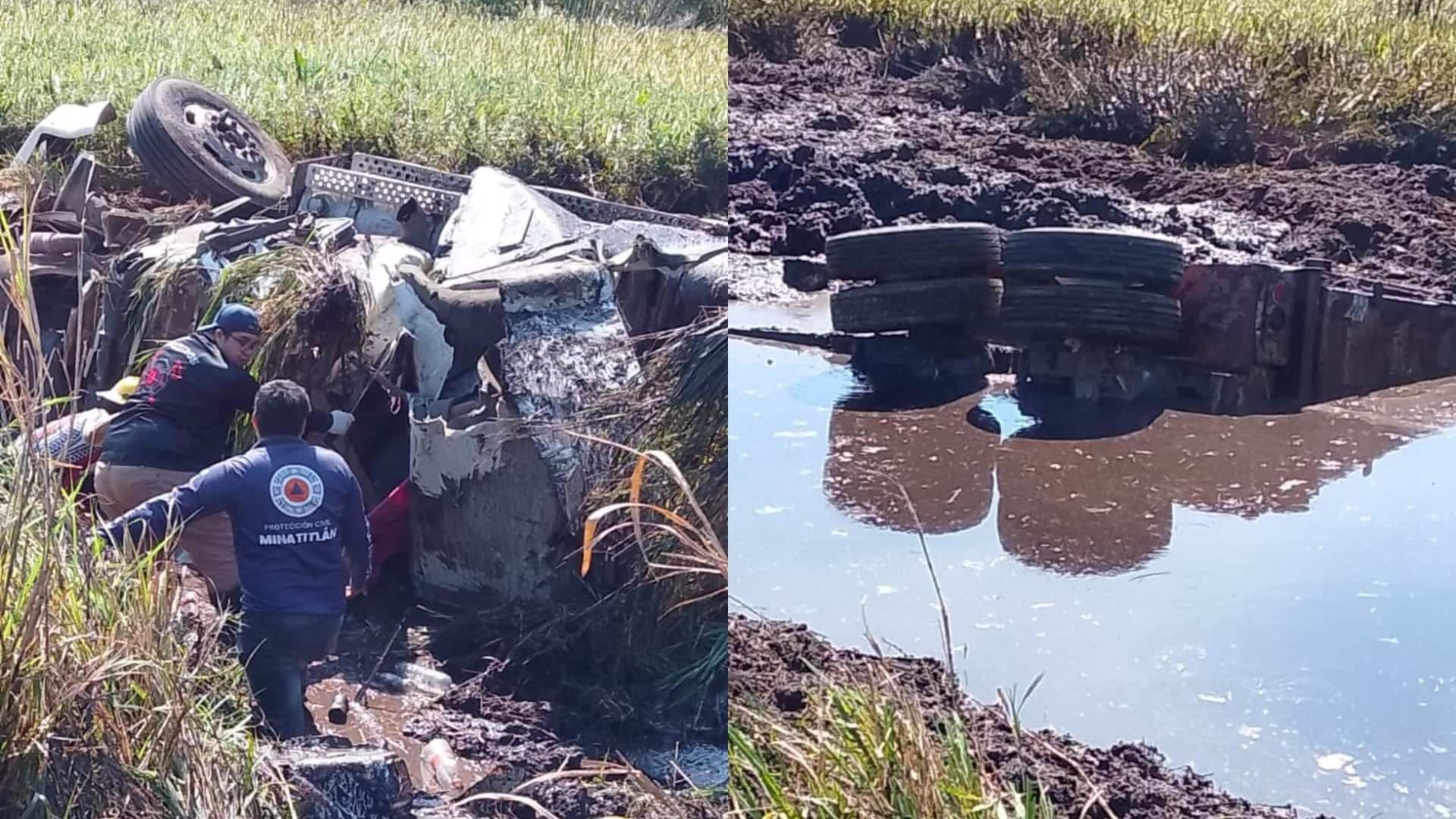 Muere Conductor de Tráiler tras Perder el Control y Caer a Pantano en Tramo Las Matas, Veracruz