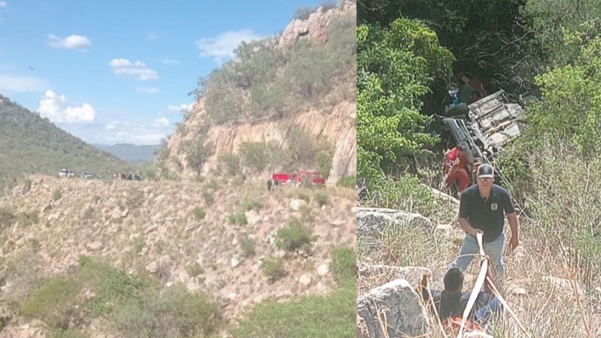 Rescatan a Madre e Hija al Caer en su Auto a Barranco en Carretera Ures - Mazocahui, en Sonora