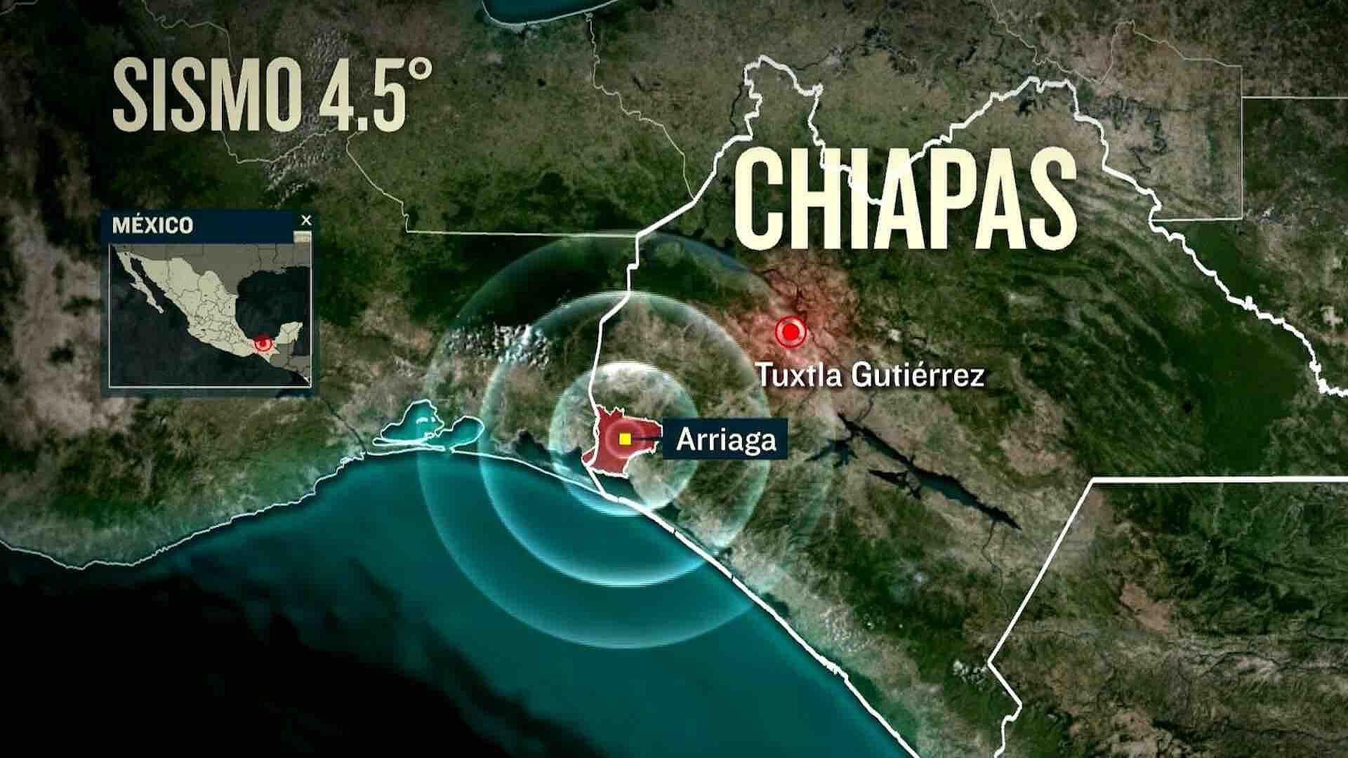 Se Registra Sismo de Magnitud 4.5 en Arriaga, Chiapas; No Hay Afectaciones