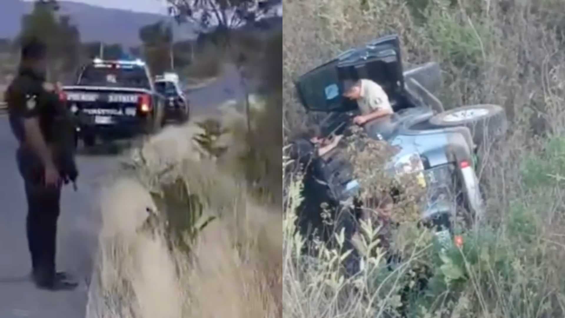 Rescatan a Pareja y Perrito en Carretera a Mazamitla; Perdieron el Control de la Camioneta
