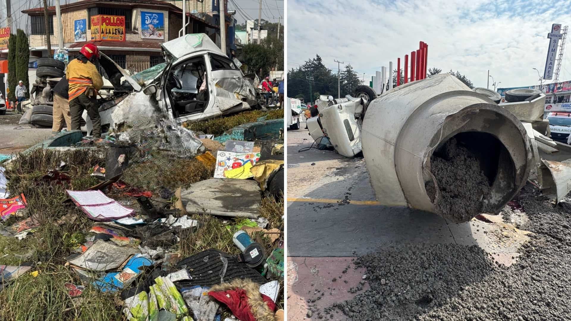 Revolvedora de Cemento Choca contra Auto en Almoloya, Edomex; Reportan Grave a Maestra | VIDEO