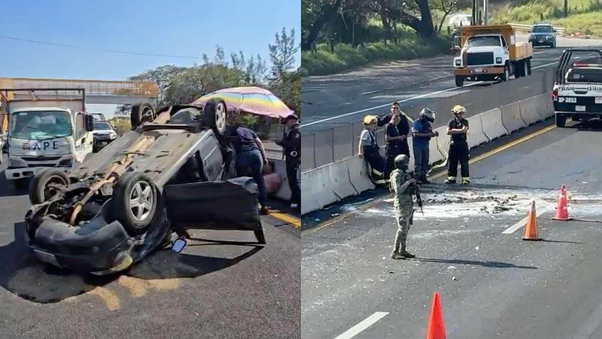 Abren Carril de Circulación por Volcadura e Incendio de Auto en Autopista Veracruz-Cardel