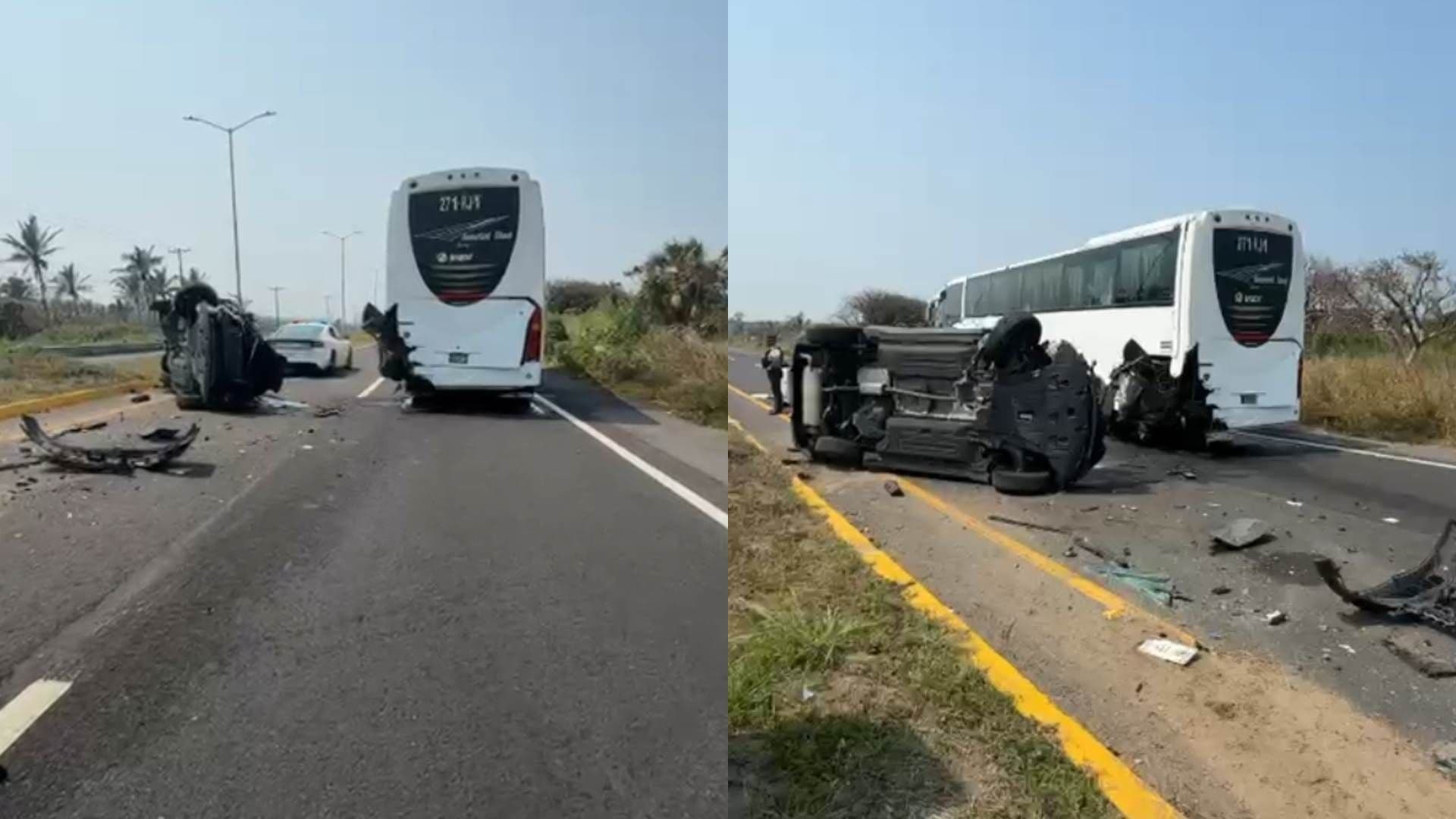 Camioneta Vuelca tras Chocar Contra Autobús de Turismo en Carretera Boca del Río-Antón Lizardo