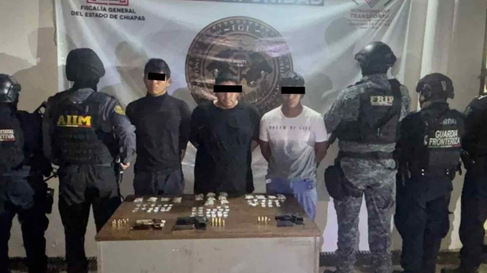 Fuerza Pakal Detiene a 3 Presuntos Integrantes del Cártel Jalisco Nueva Generación en Huixtla