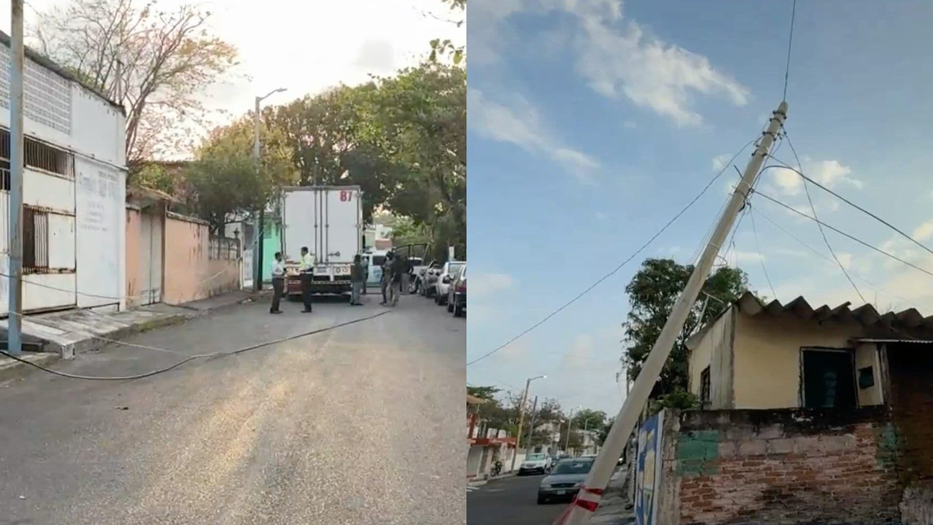Camión Derriba Cables y Afecta Poste de CFE en Calles de la Colonia Vista Alegre de Boca del Río