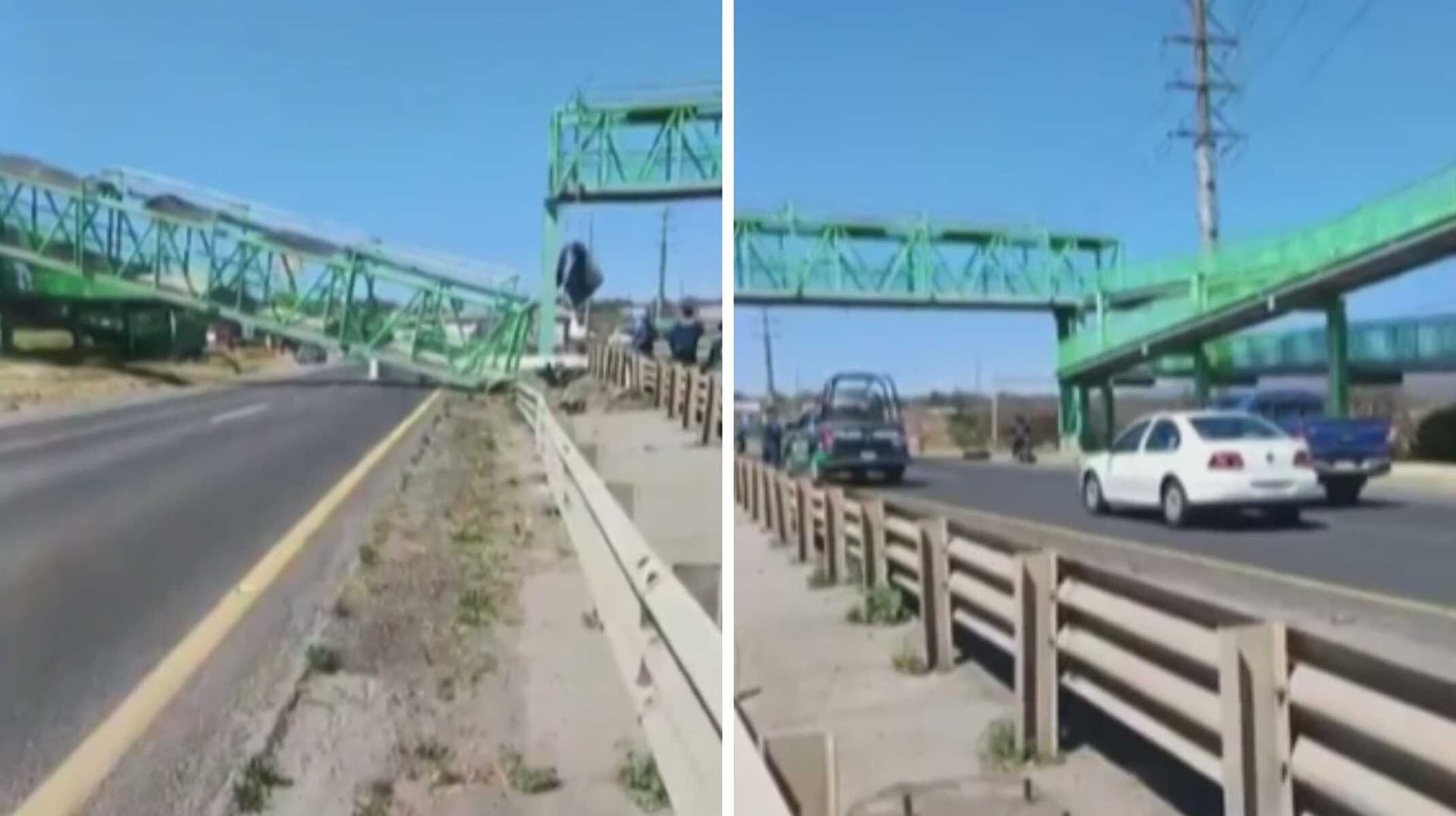 Cae Puente Peatonal en Tulancingo, Hidalgo; Chofer de Grúa se da a la Fuga tras Derribarlo