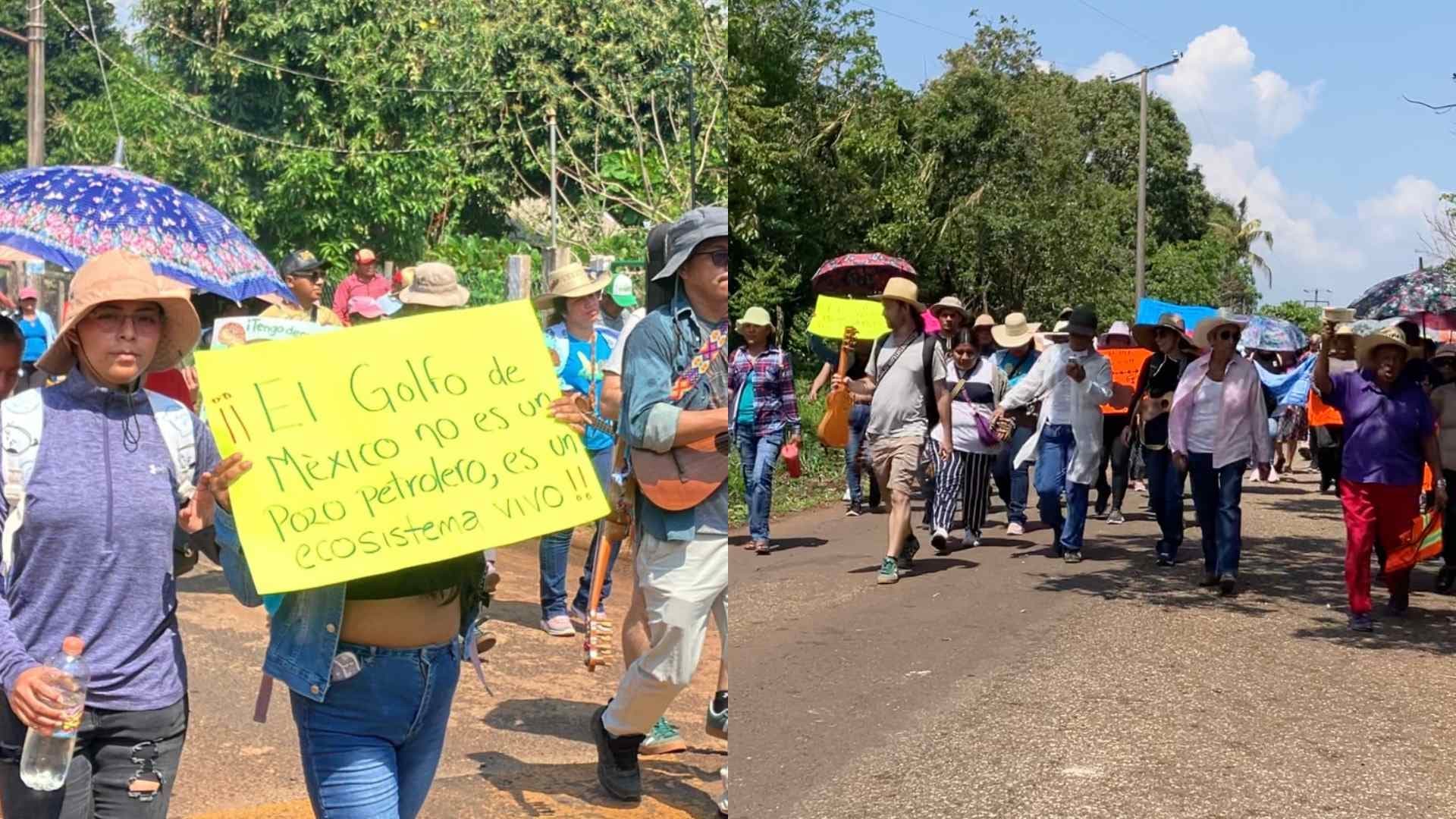 Marchan Afectados por Derrame de Hidrocarburo en Pajapan; Exigen Justicia Ambiental y Social