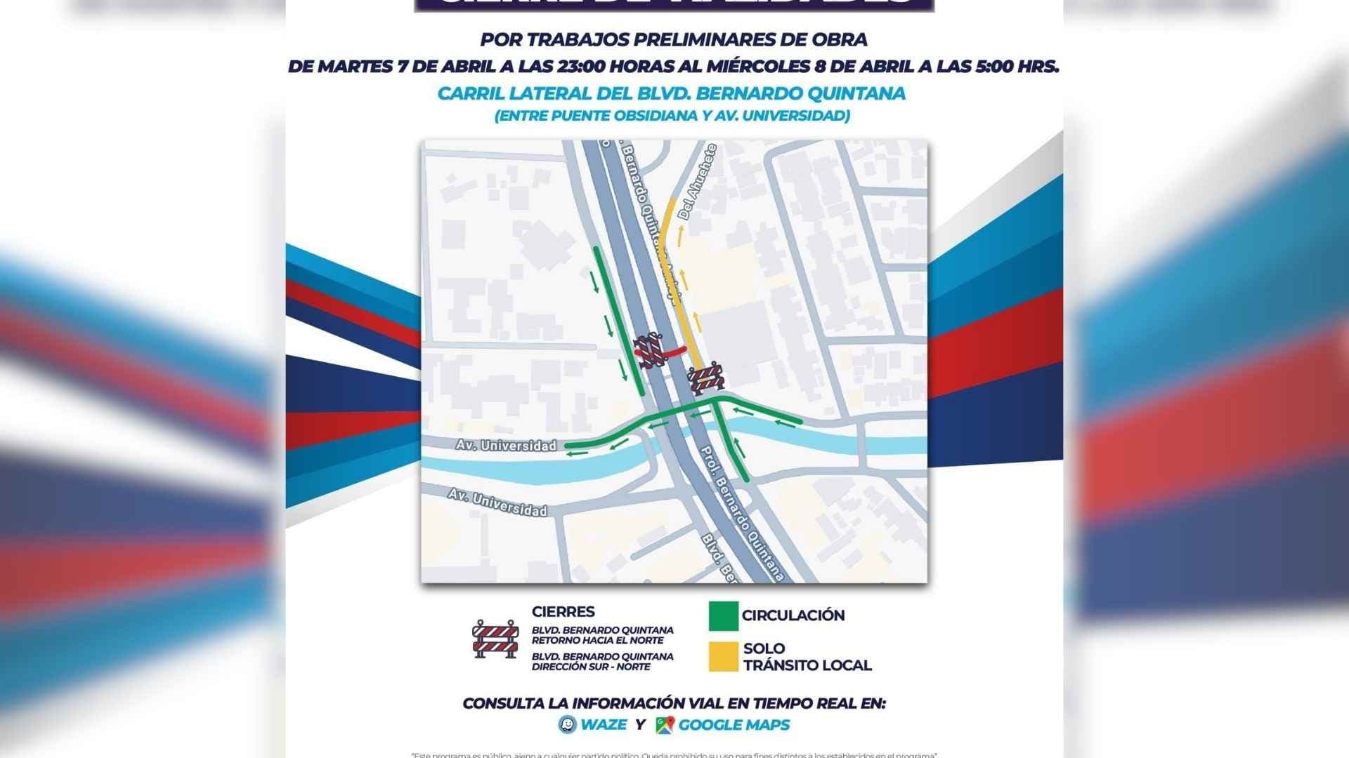 Anuncian Cierre Vial Nocturno en Bernardo Quintana por Obras del Tren México–Querétaro