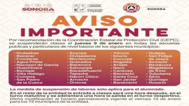 Modifican horarios de clases en educación básica por tormenta invernal. Foto: @SECSonora